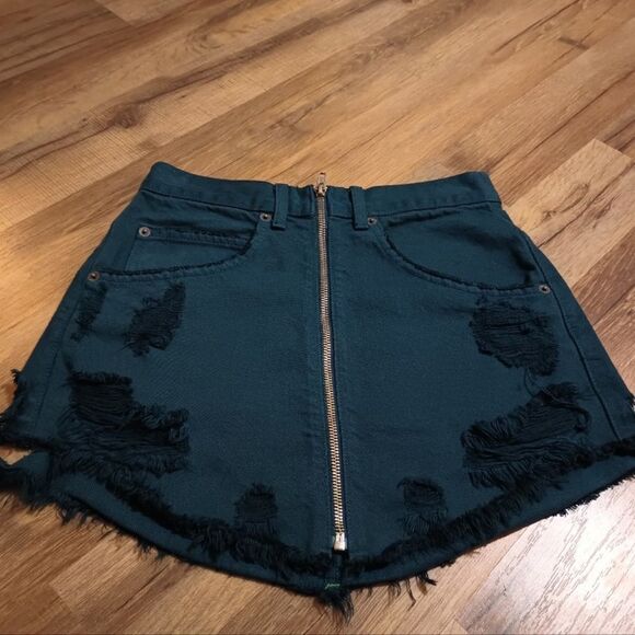 Carmar Teal Green / Blue LF Beatrice Zip Front Distressed Mini Denim Skirt - Picture 7 of 10